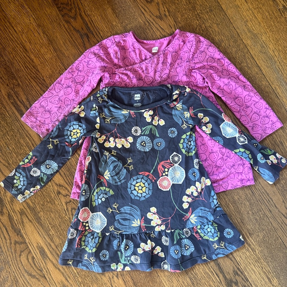 Floral and Strawberry Toddler Long Sleeve Dresses